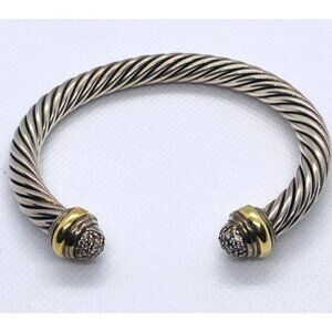 David Yurman Cable Sterling Silver 924 14K Diamond Cuff Bracelet